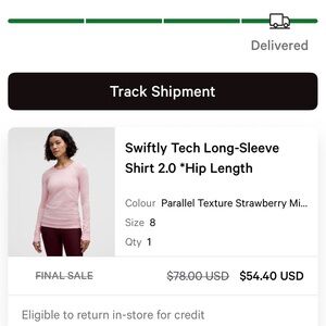 lululemon athletica Swiftly Tech Long-Sleeve Shirt 2.0 in Strawberry Pink